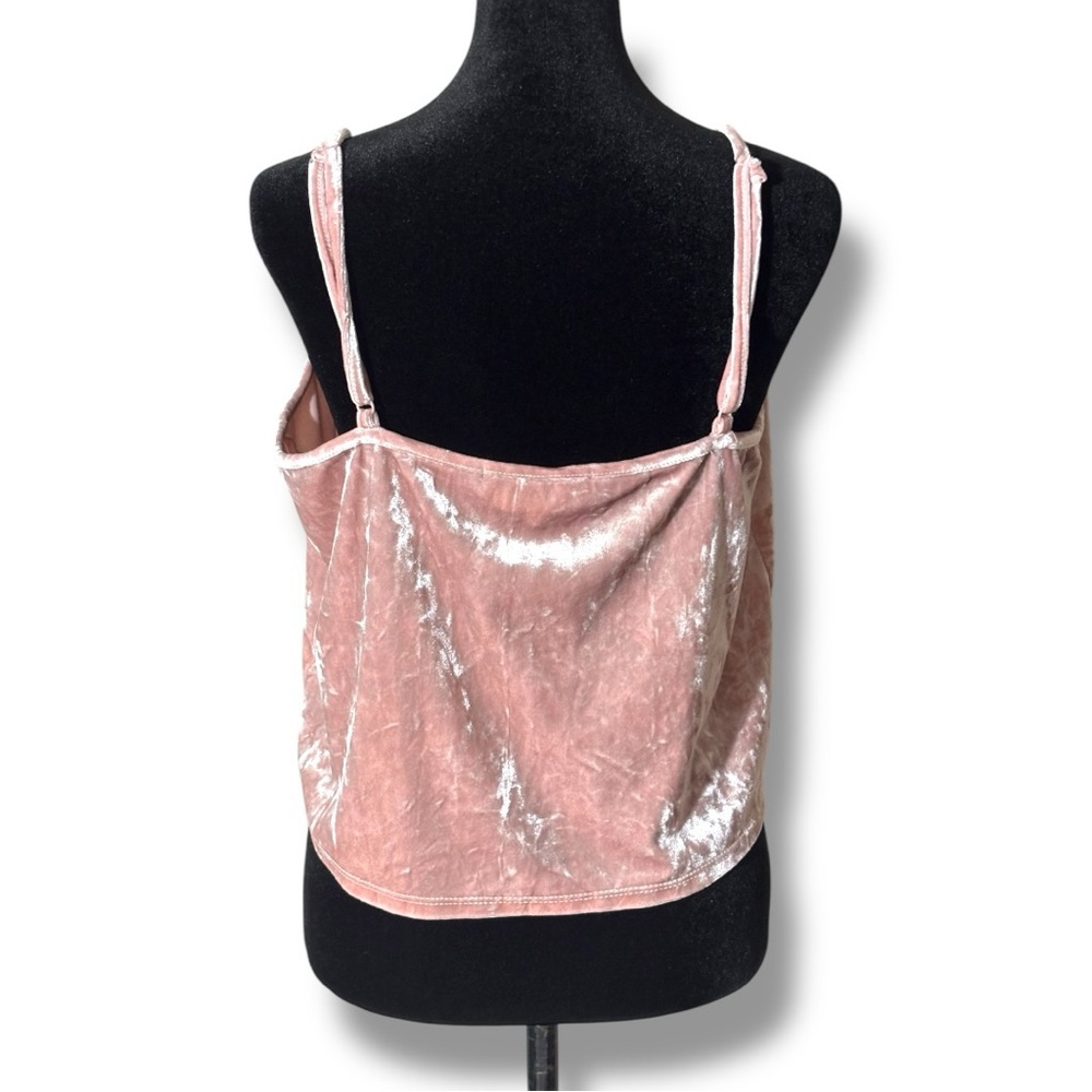 Hippie Rose Baby Pink Velour Ruched Drawstring Thin Straps Cropped Camisole Top - Picture 6 of 16